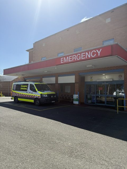Ambulance outside the emergency department at Hawkesbury District Hospital in Windsor