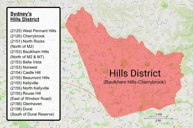 Map of Sydney's Hills District including Glenhaven