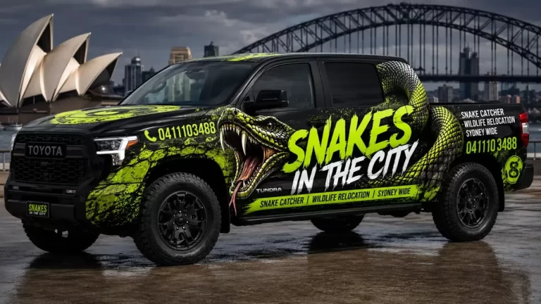 Snakes in the City branded response vehicle with Sydney Harbour in the background
