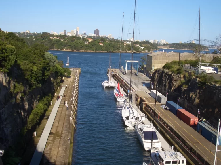 Woolwich Dock cut into sandstone beside Sydney Harbour