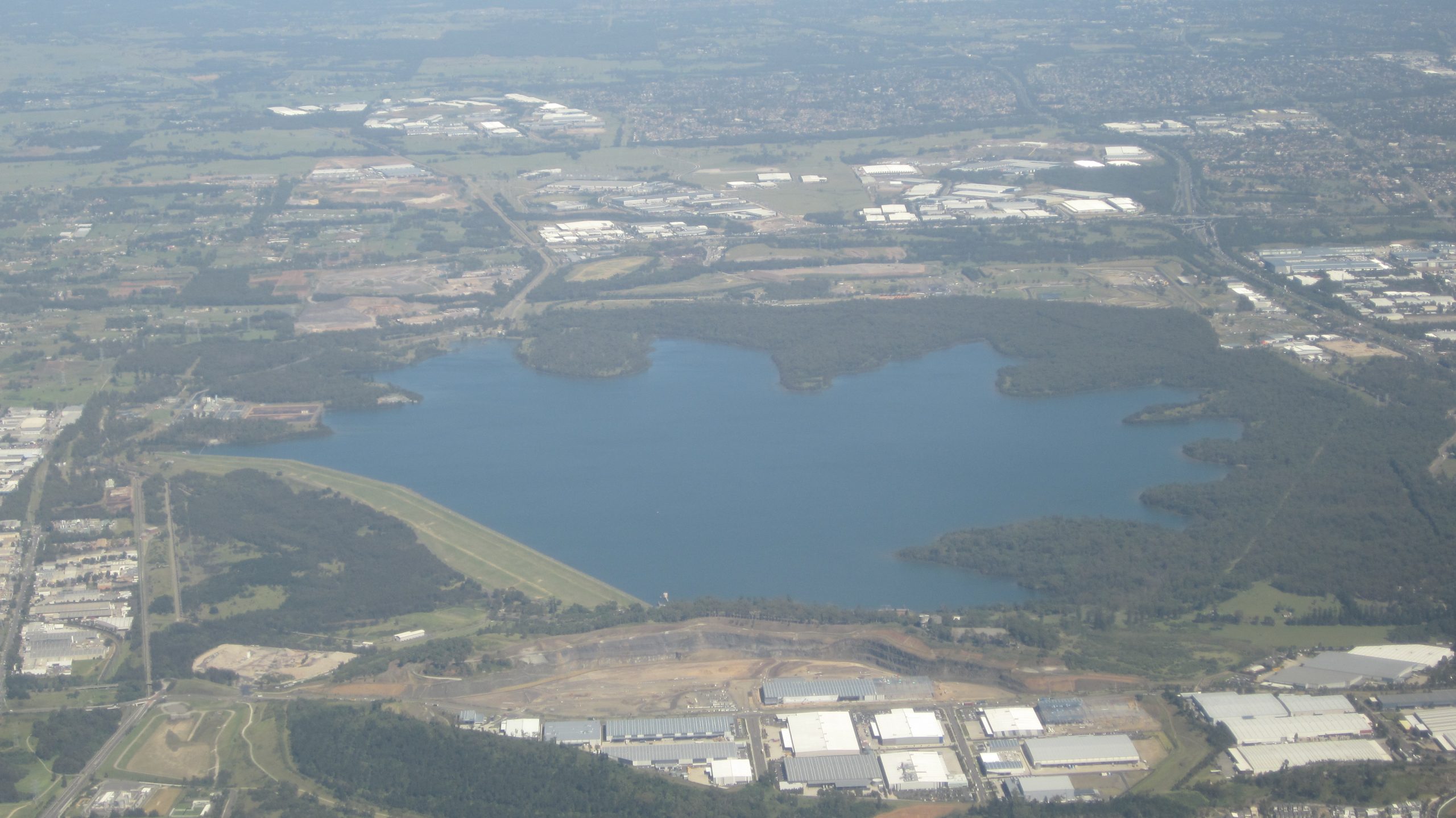 Aerial view of Prospect Reservoir and surrounding landscape in Western Sydney