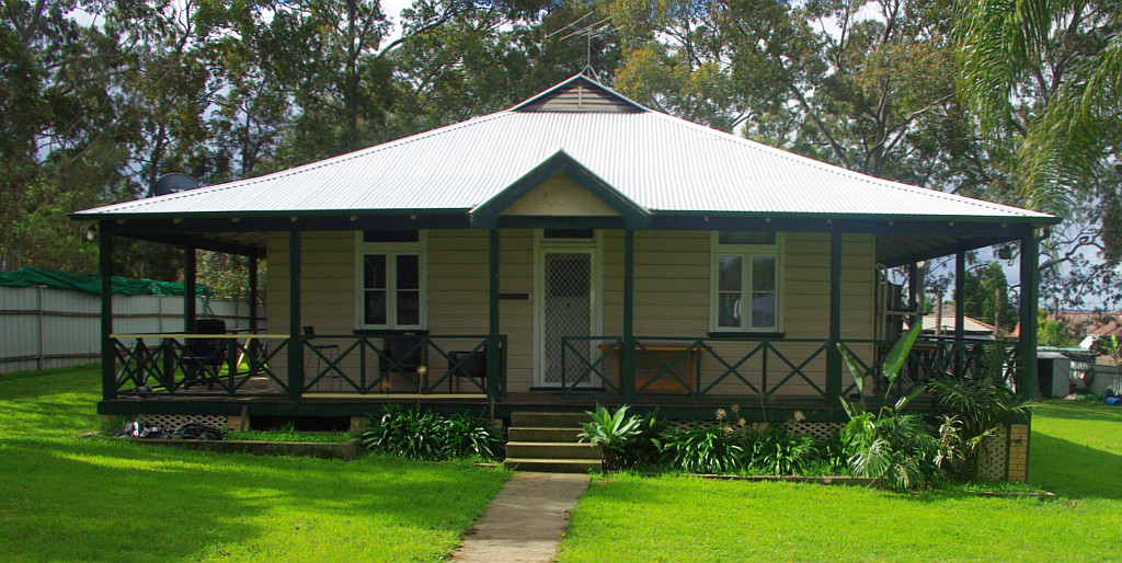 Restored Drumtochty cottage at Grantham Heritage Park in Seven Hills
